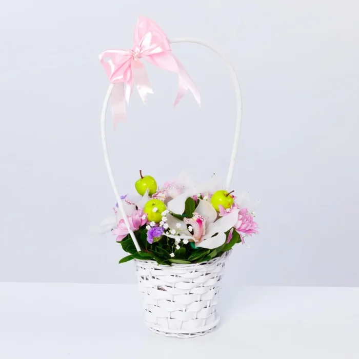 Korpa Roze Orhideje, Margarete, Gipsofili i Jabuke - Image 2