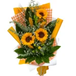 Srednji buket sa suncokretima, ljiljanima i zelenilom